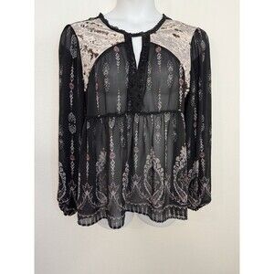 Knox Rose Top Womens XXL Peasant Boho Hippie Chiffon Babydoll Fairygoth Black